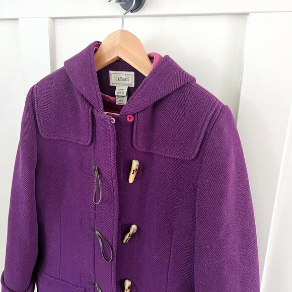 L.L. Bean Purple Wool Zip Toggle Coat Women's Size XS Petite - Picture 5 of 10